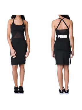 Puma Black Archive T7 Halter mesh mini bodycon Dress Sz S athletic sporty